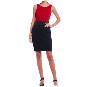 Calvin Klein | Rhinestone Colorblock Red & Black Sheath Dress Size 6 New NWT
